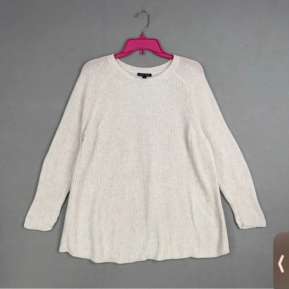 Eileen Fisher Organic Cotton Tencel Ribbed Crewneck Sweater White S